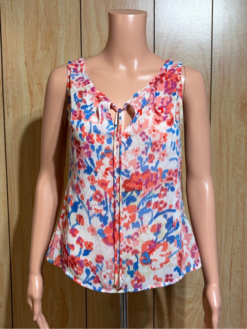 Banana Republic Pink, Coral & Blue Floral Tie-Front Sleeveless Blouse SZ - XSP